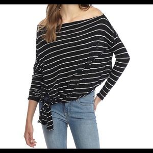 We The Free off the shoulder sweater top with tie sz Large black white stripes